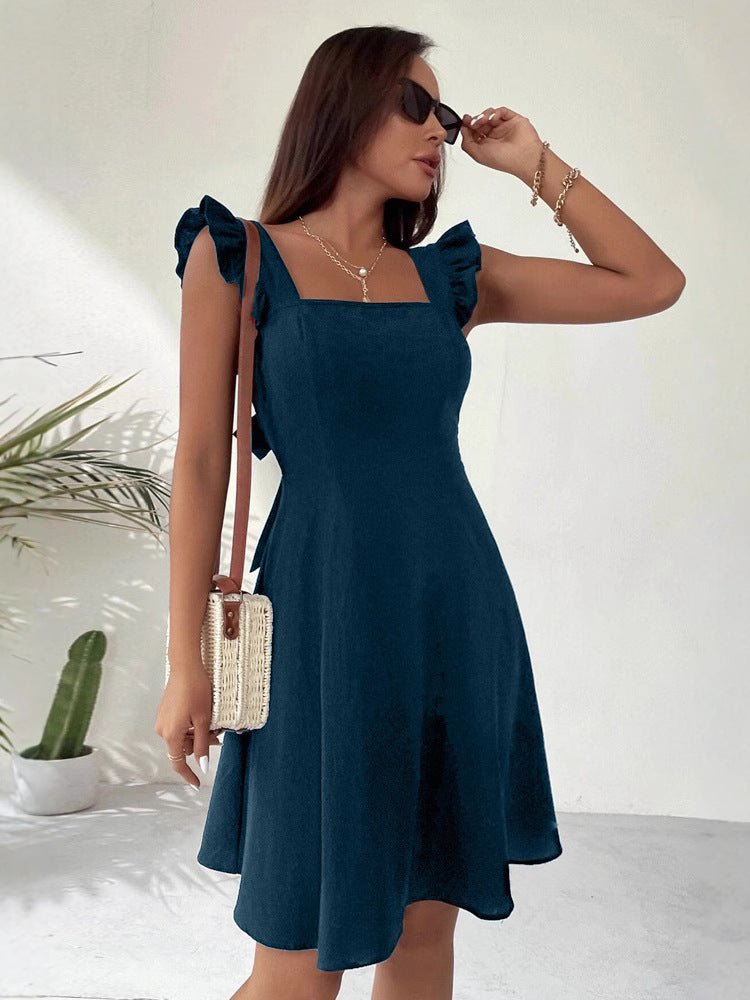 Sleeveless Mini Dress with Ruffle Tieback