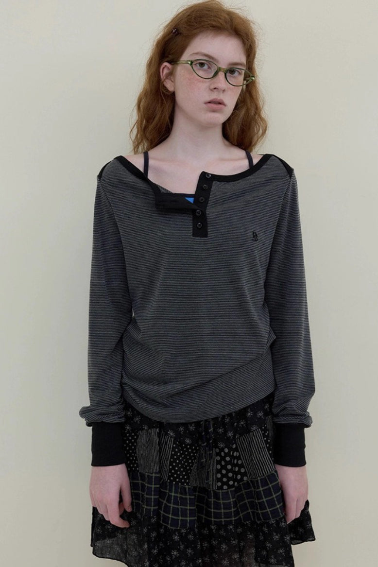 Boat Neck Henley Long Sleeve Top