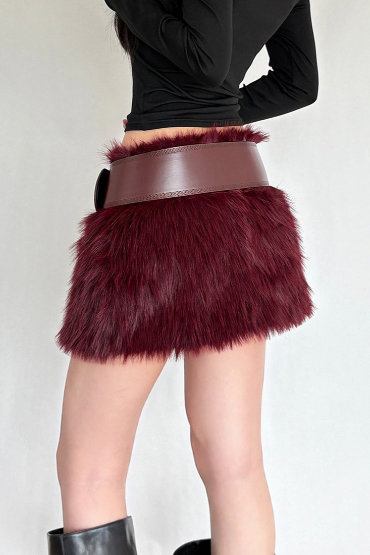 Chic Solid Color Plush Bodycon Skirt