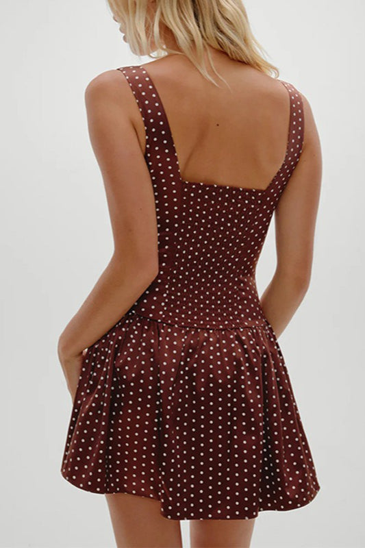 Polka Dot Lace Trim Square Neck Drop Waist Mini Dress 3
