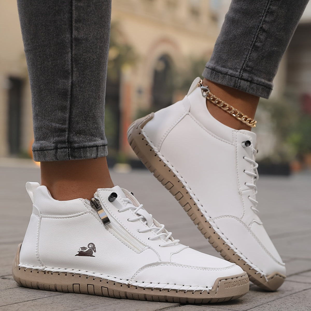 Lace Up Side Zip Stitched Ankle Boots