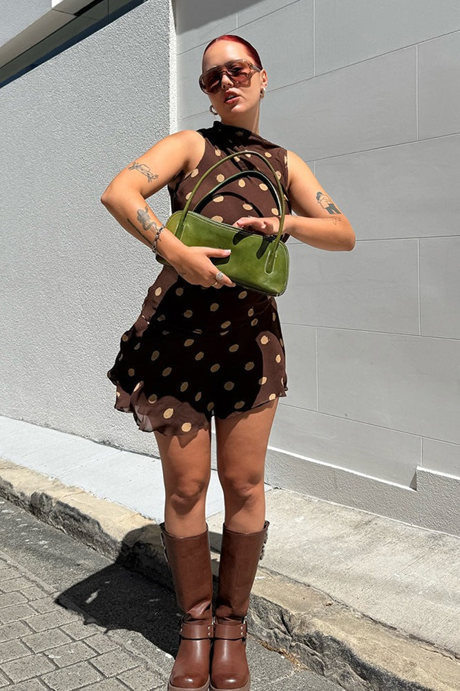 Polka Dot Ruched Bodycon Mini Dress