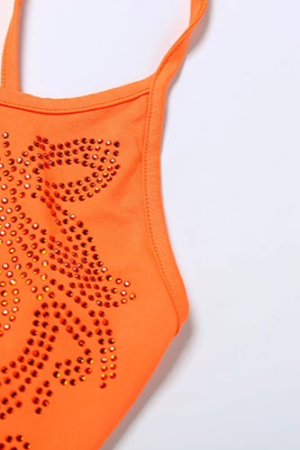 Rhinestone Floral Halter Neck Bodycon Mini Dress