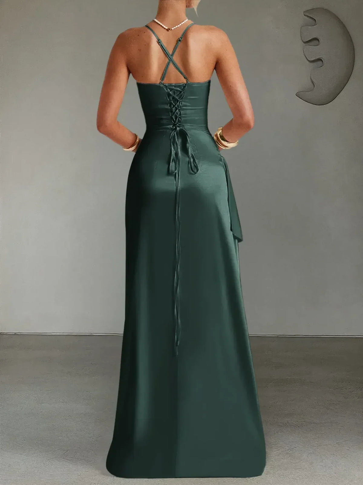 Slit Crisscross Back Maxi Cami Dress