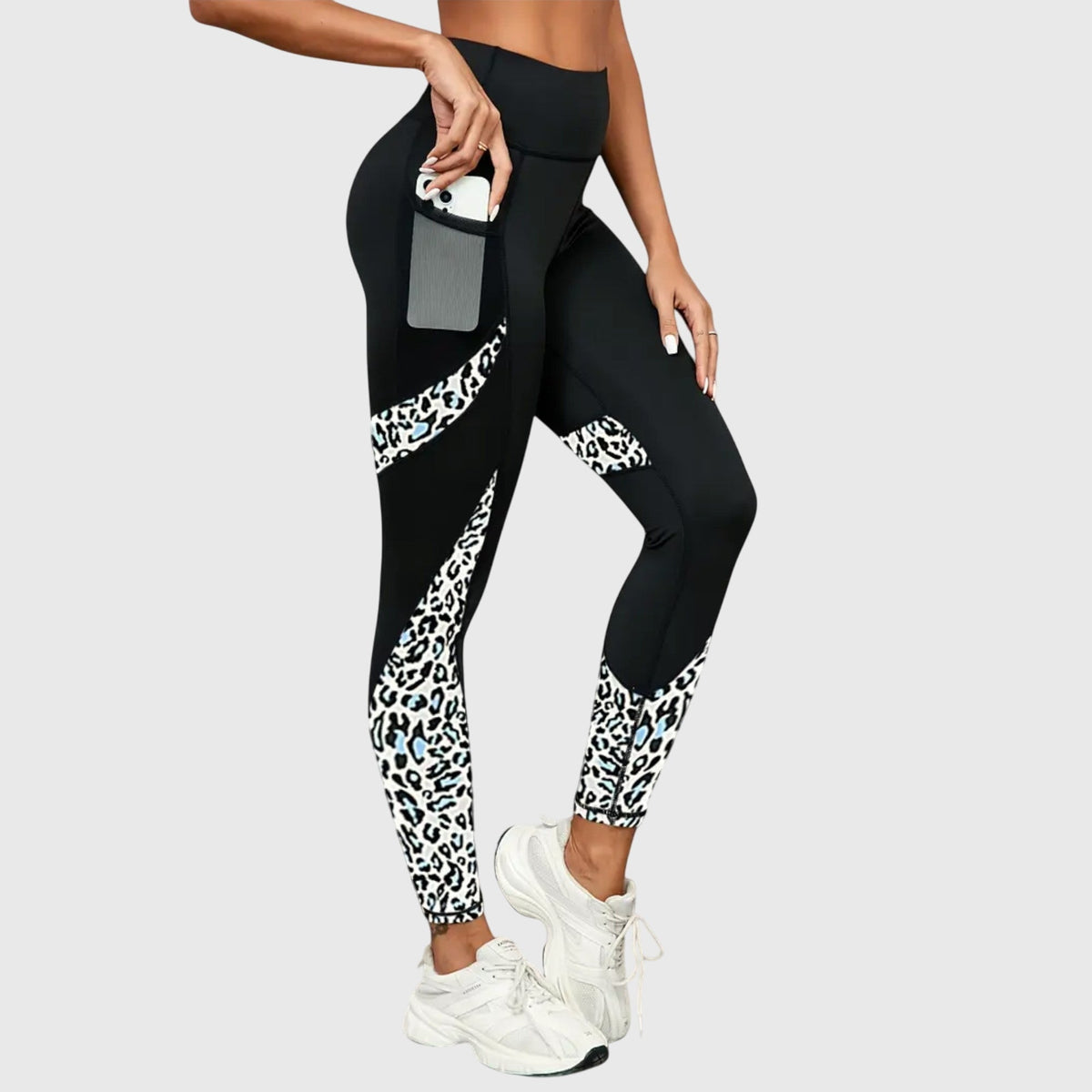 High Waist Leopard Panel Pocket Leggings
