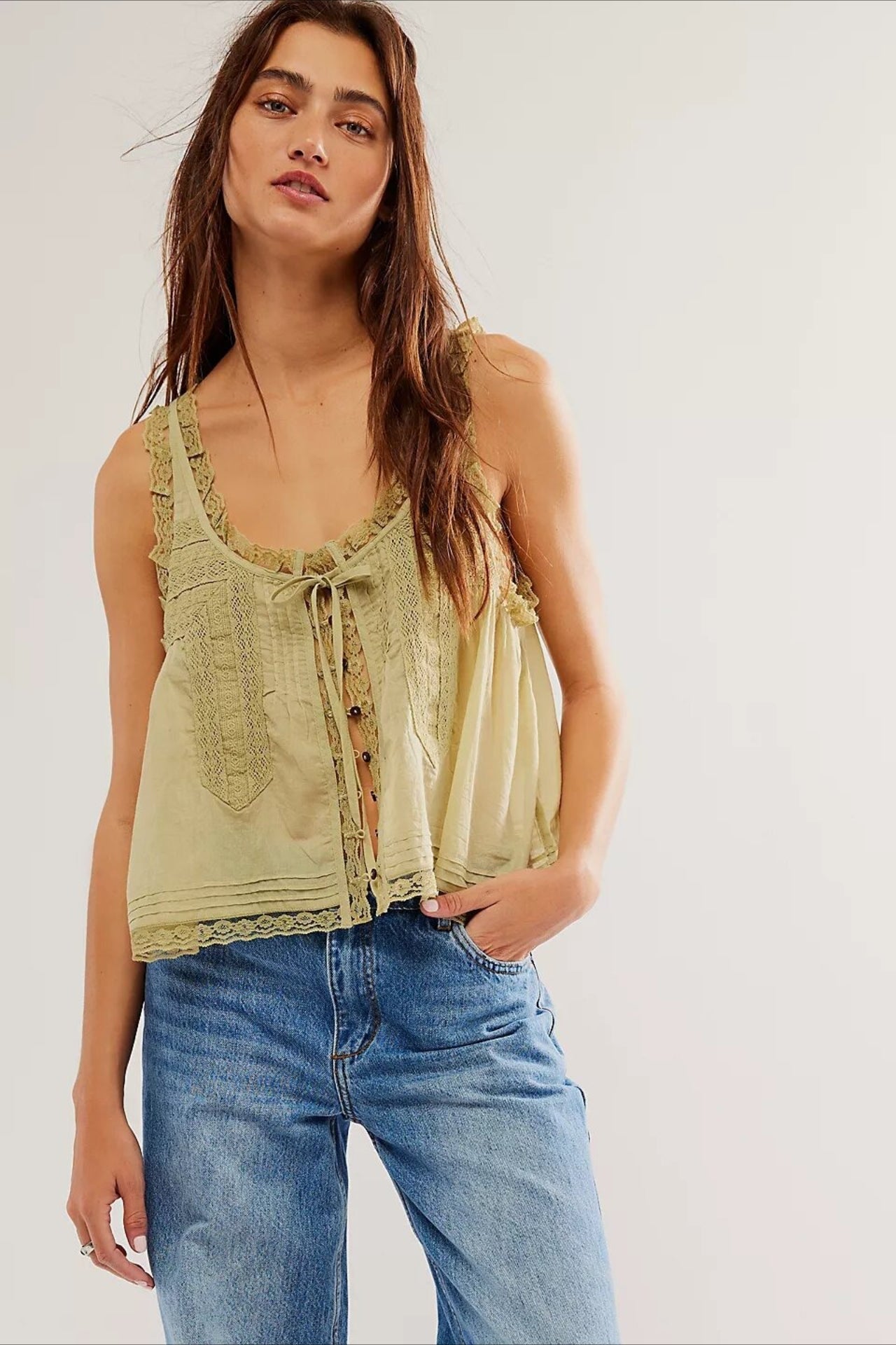 Solid Lace Ruffled Slim Fit Cami Top