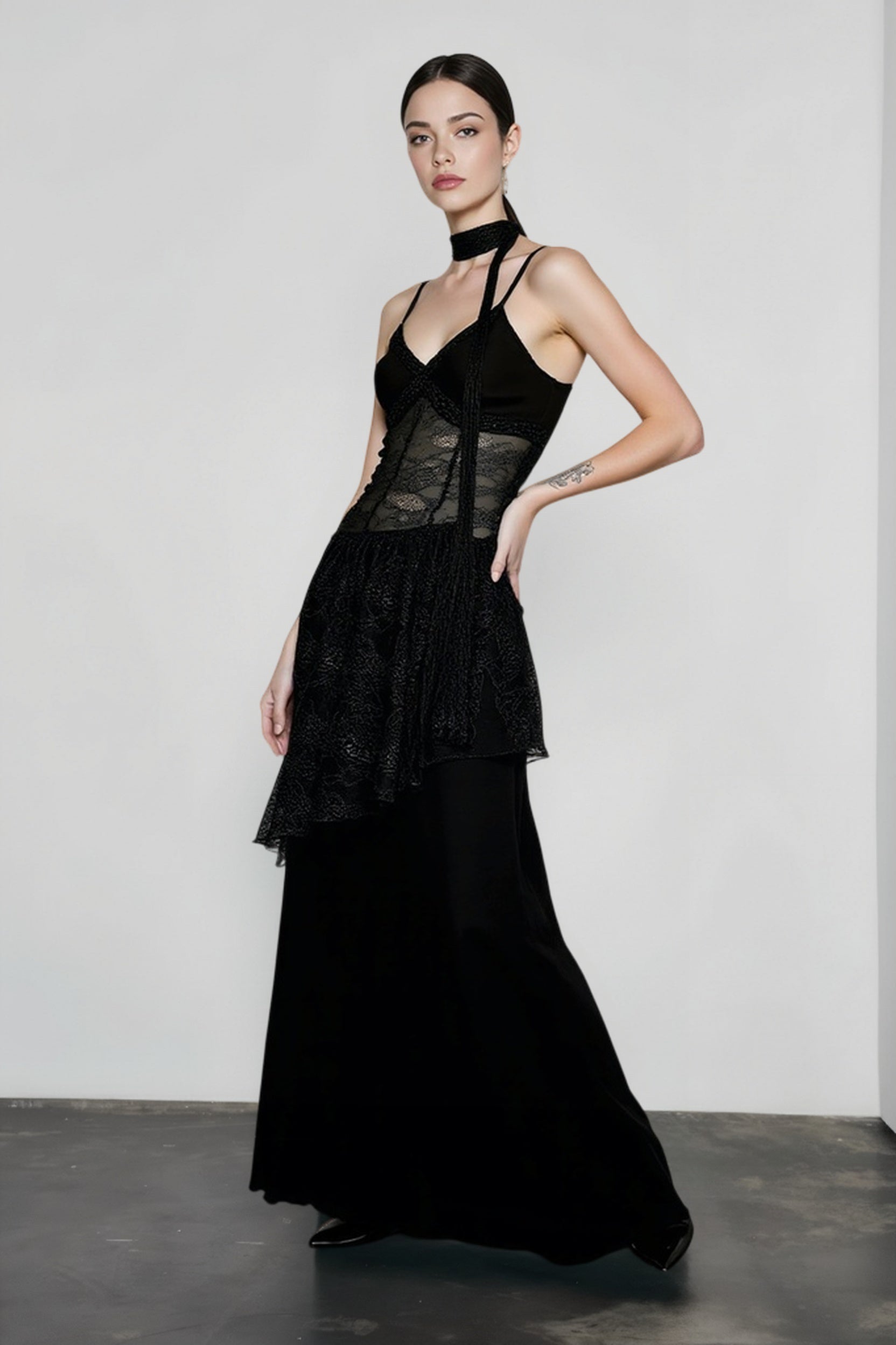 Lace Sheer Mesh Maxi Dress