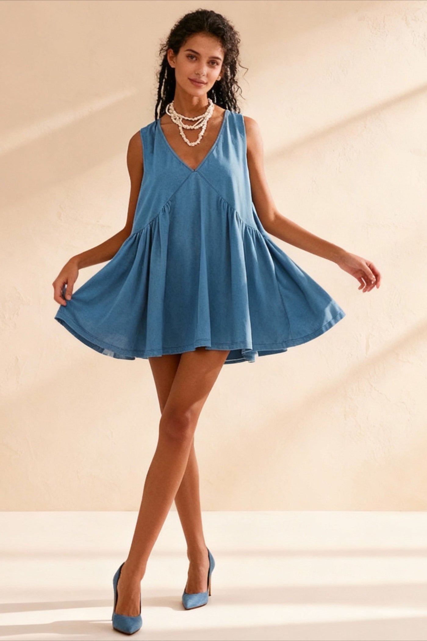 Deep V Wide Charming Strap Mini Tank Dress