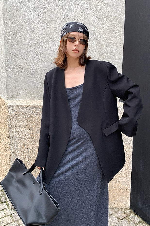 Oversized Black Casual Blazer