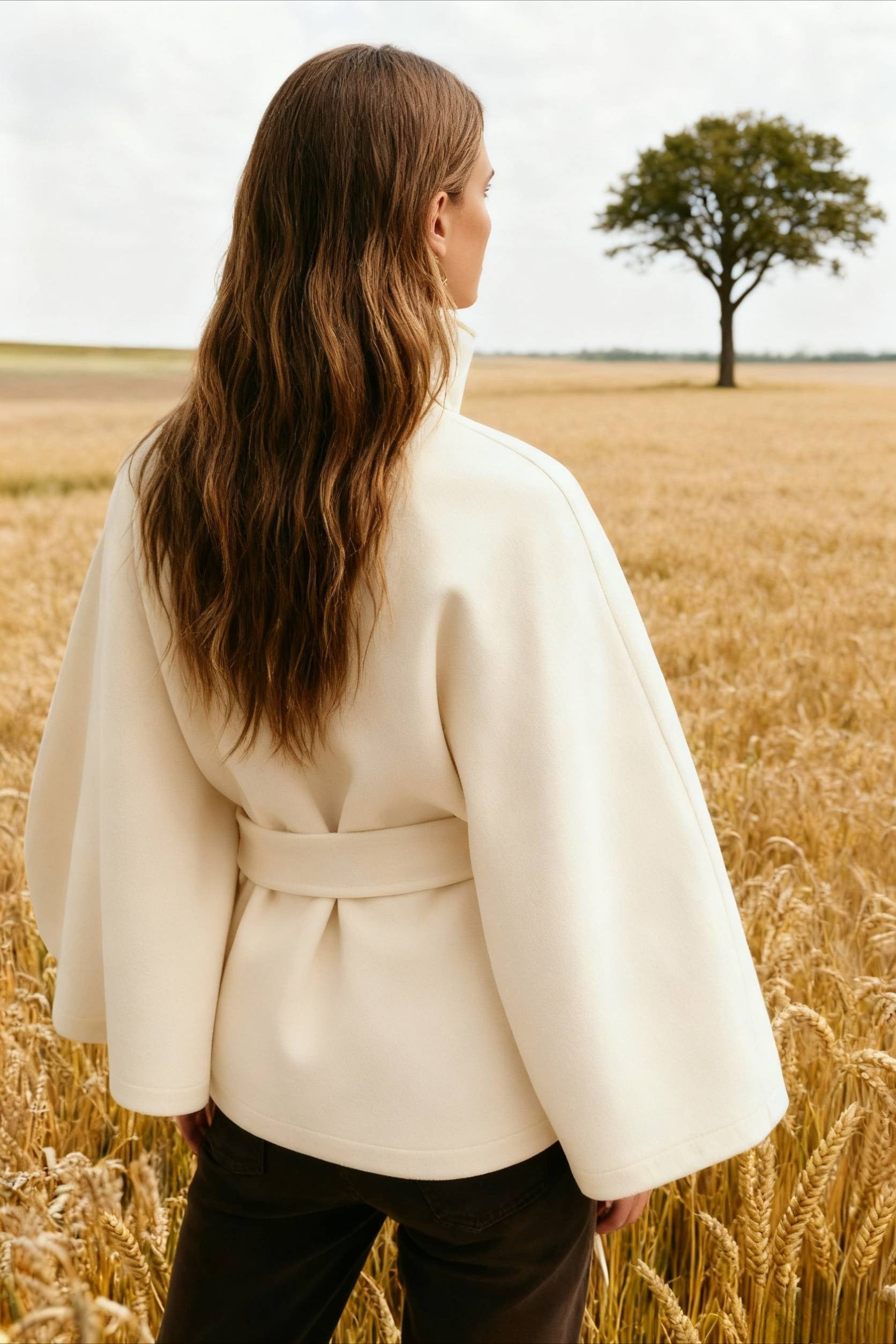 Button Up Stand Collar Cape Coat