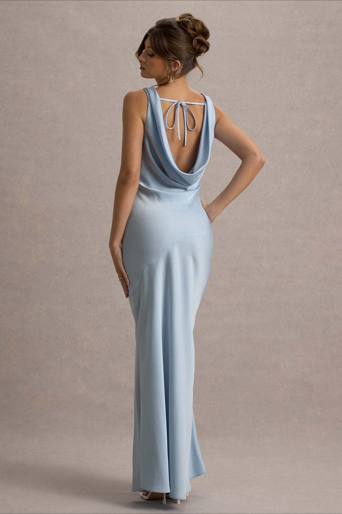 Satin Cowl Neck Bias Cut Mermaid Maxi Gown - View 3