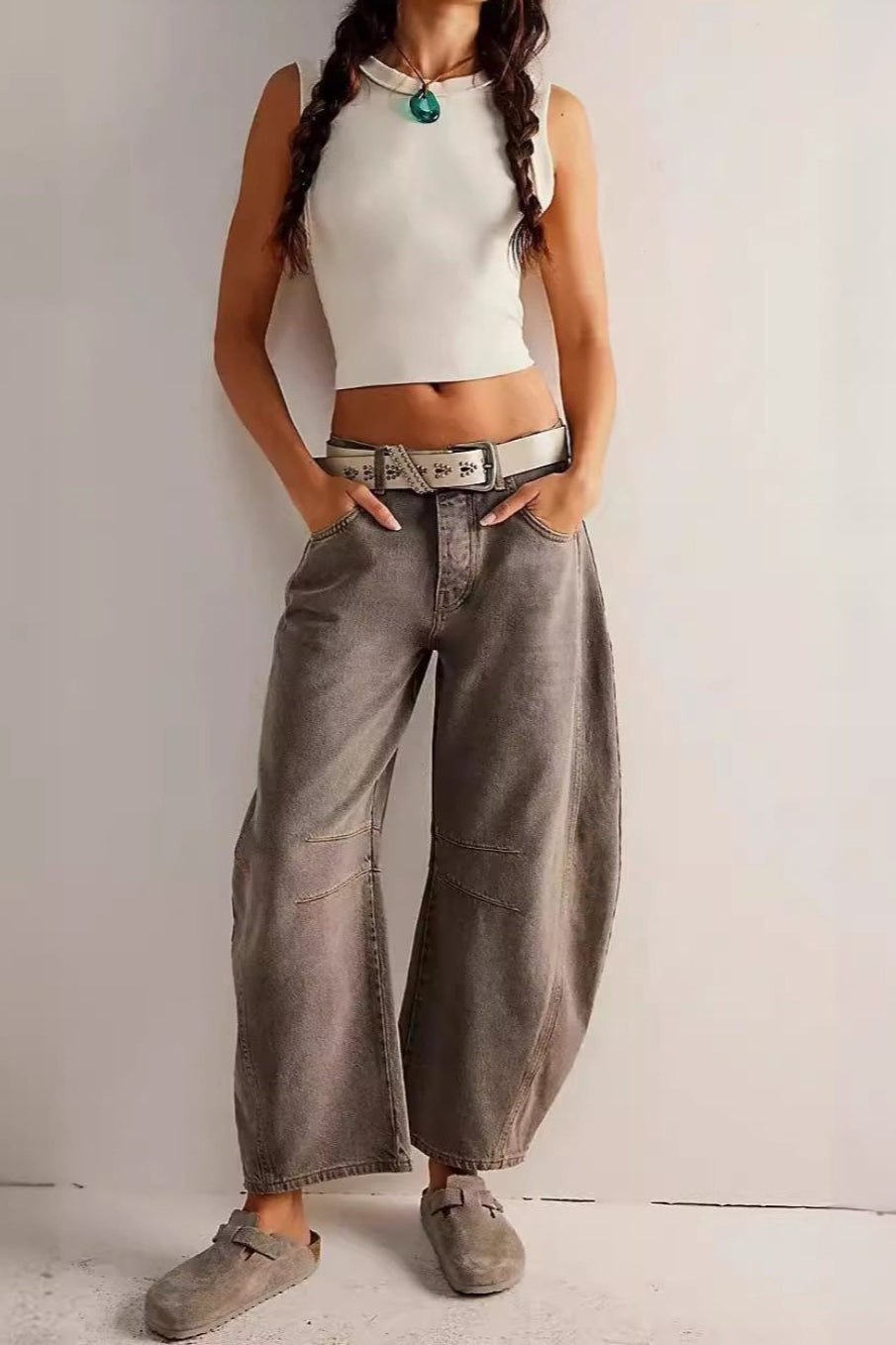 Vintage Washed Wide-Leg Denim Jeans