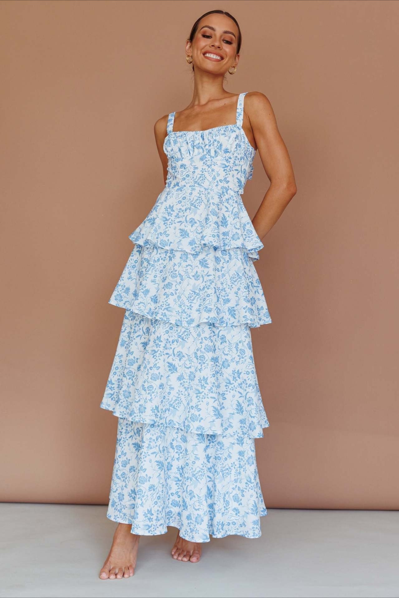Bow Detail Printed Slim Party Floral Dress