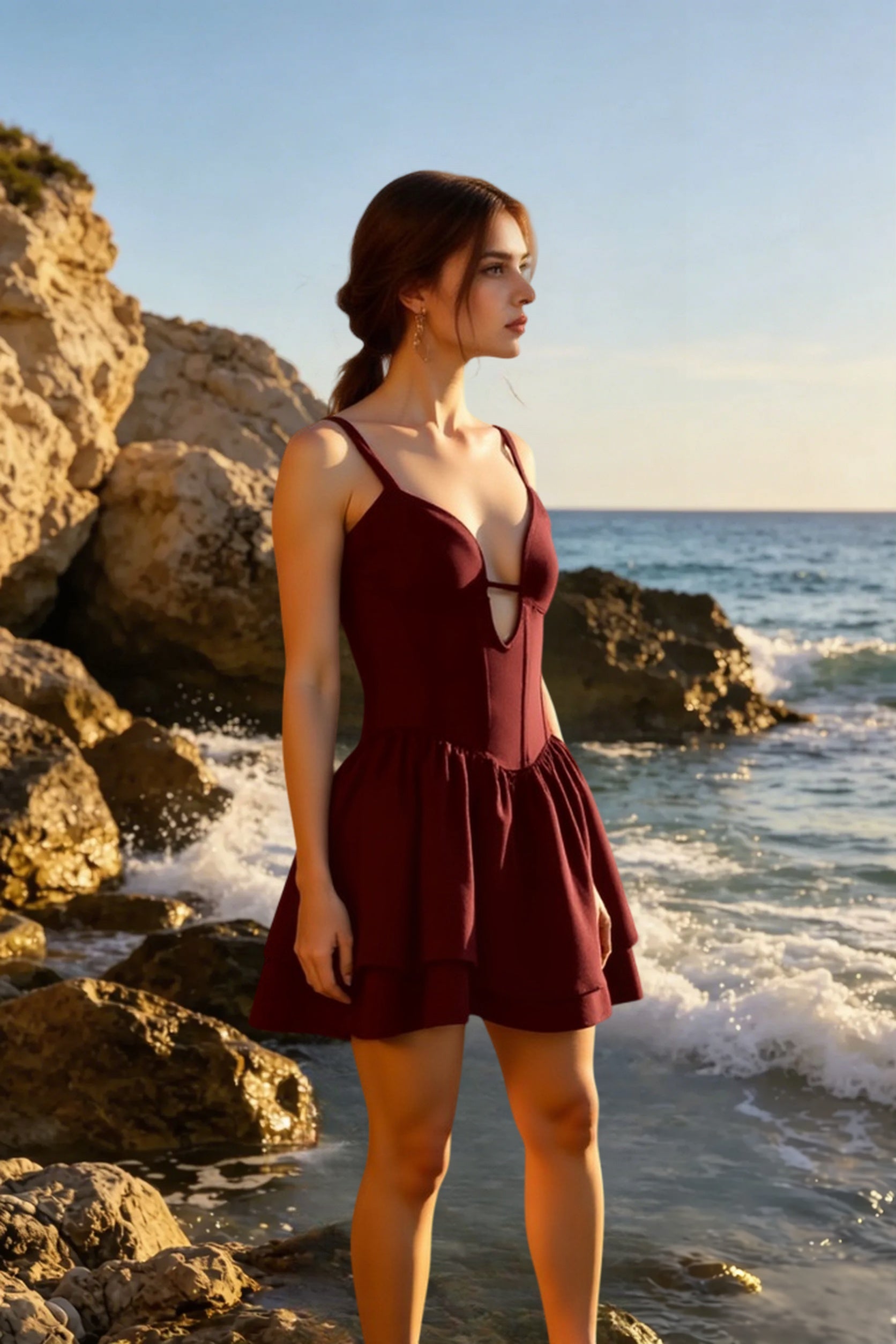 Spaghetti Strap Sweetheart Cut Out Fit and Flare Mini Dress