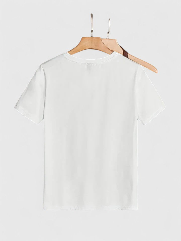 Heart Print Crew Neck Short Sleeve T-Shirt