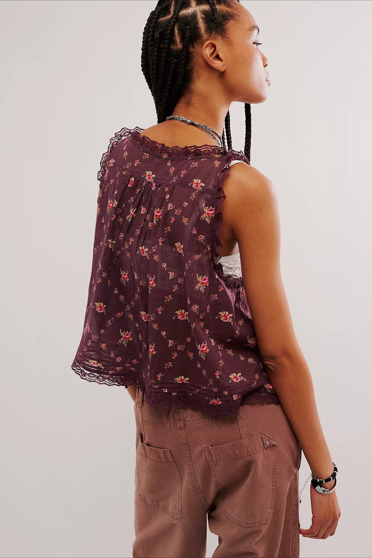 Solid Lace Ruffled Slim Fit Cami Top