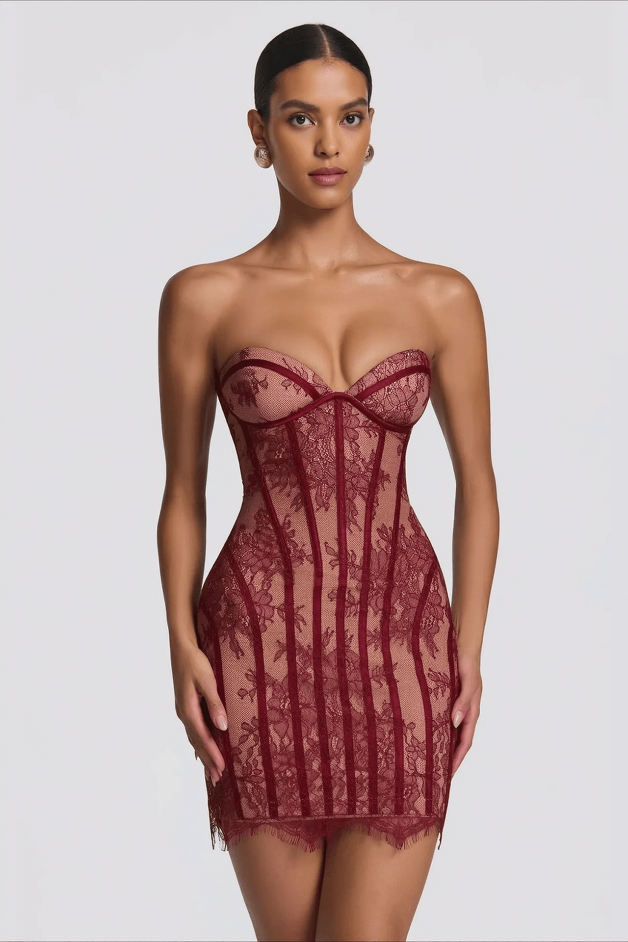 Lace Splice Tube Backless Maxi Slim Bodycon Dress