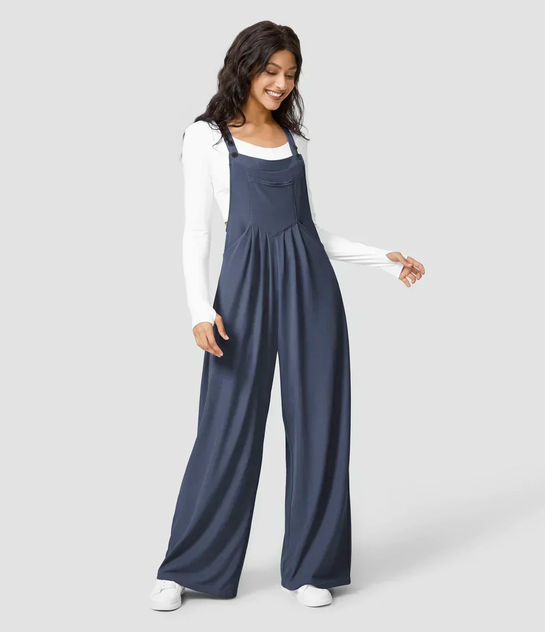 Adjustable Strap Bib Pocket Wide Leg Overall Jumpsuit