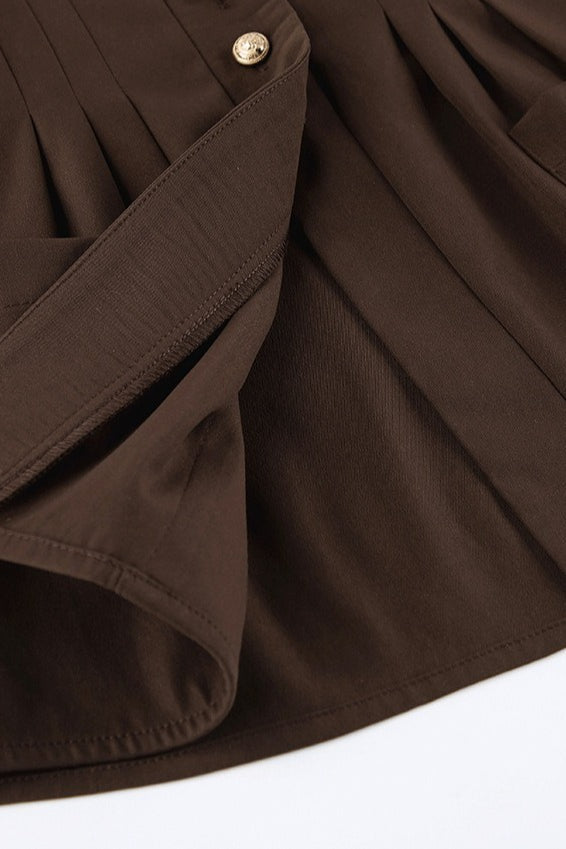V-Neck Long Sleeve Pleated Cinched Waist Button Front Peplum Blouse 4
