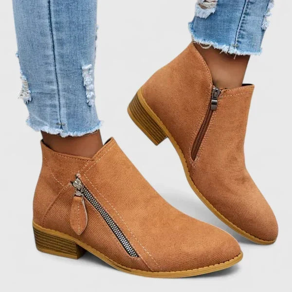 Pointed Toe Side Zip Block Heel Ankle Boots