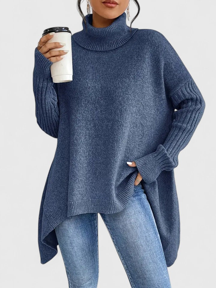 Turtleneck Drop Shoulder High Low Oversized Sweater