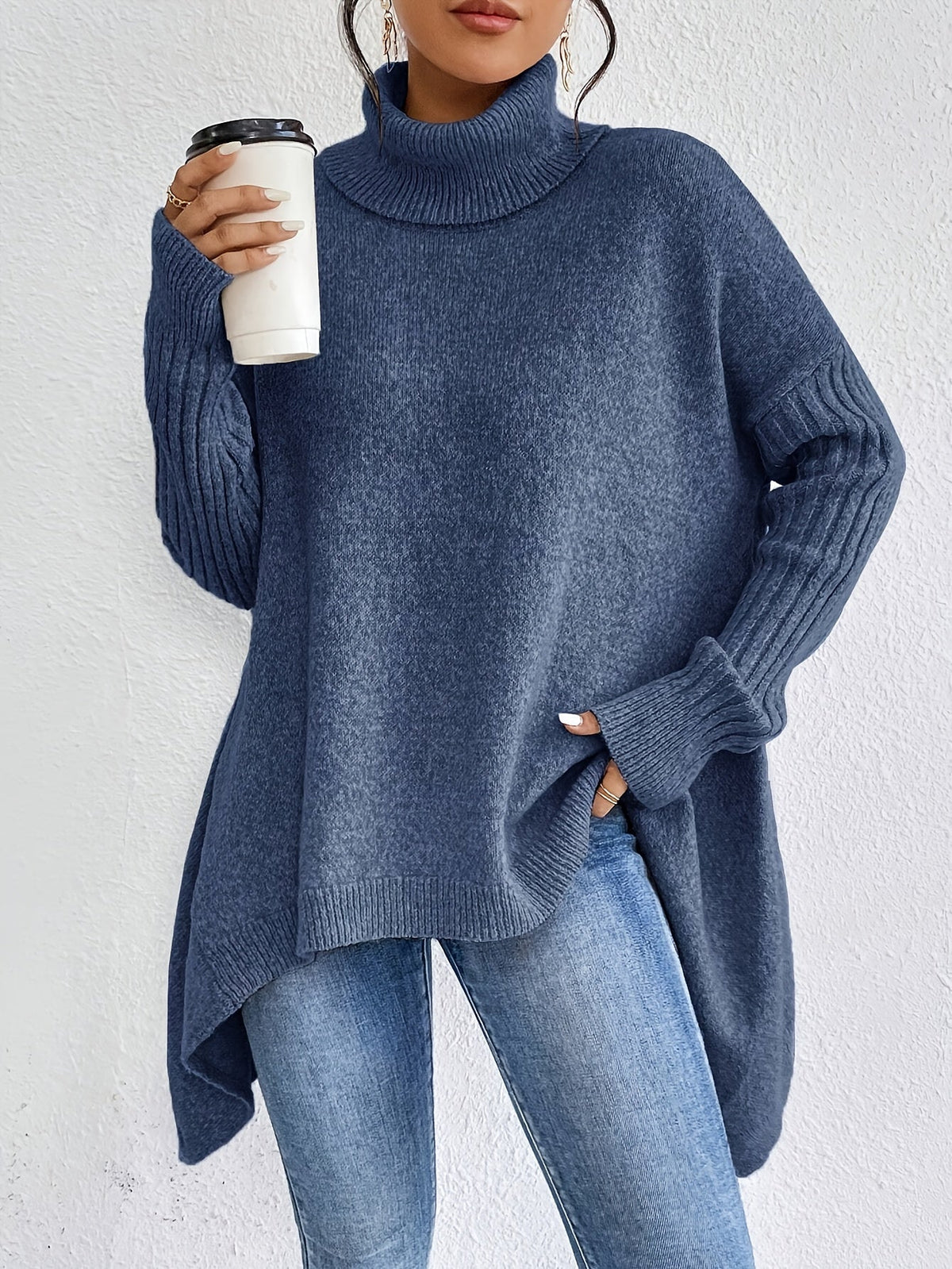 Turtleneck Long Sleeve Oversized High Low Sweater