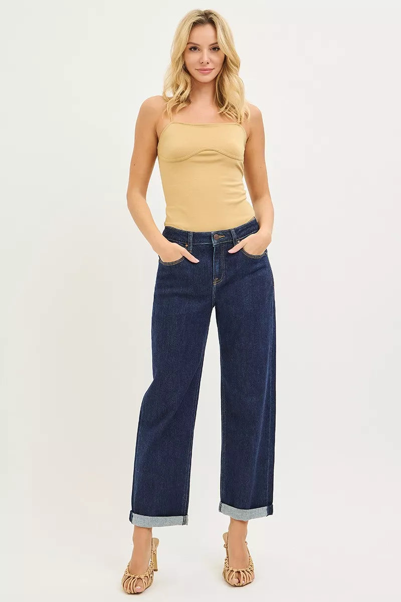 RISEN Slouchy Cropped Boyfriend Jeans With Cuffed Hem