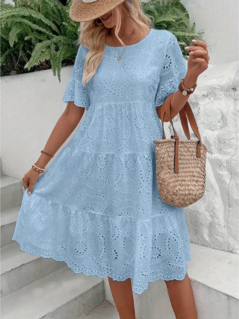 Victoria | Lace A-Line Mini Dress Blue