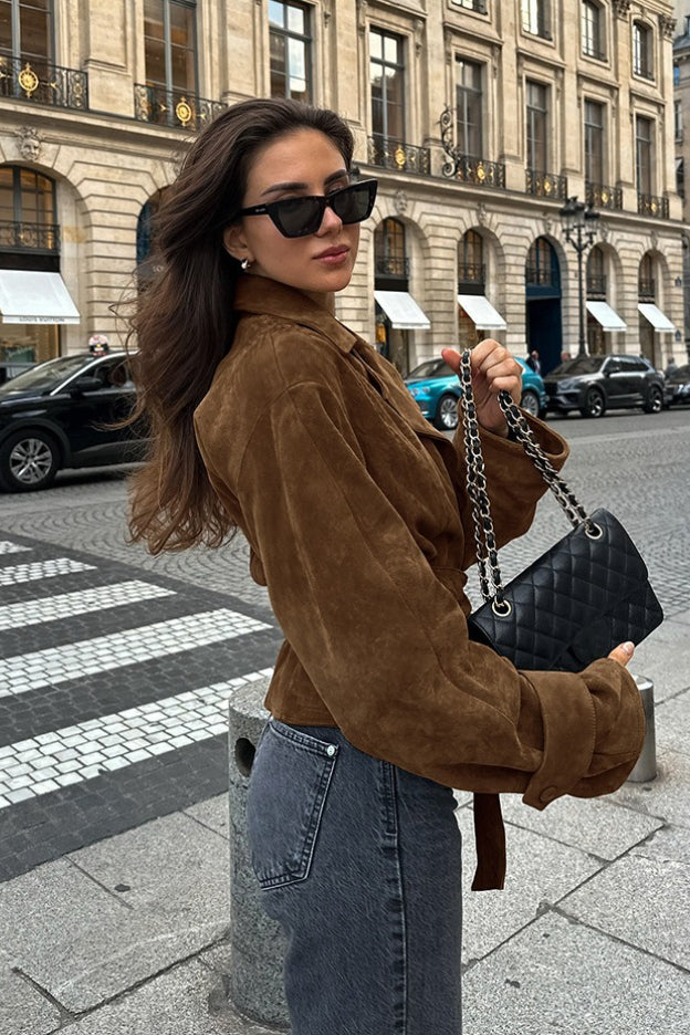 Vintage Belted Suede Long Coat