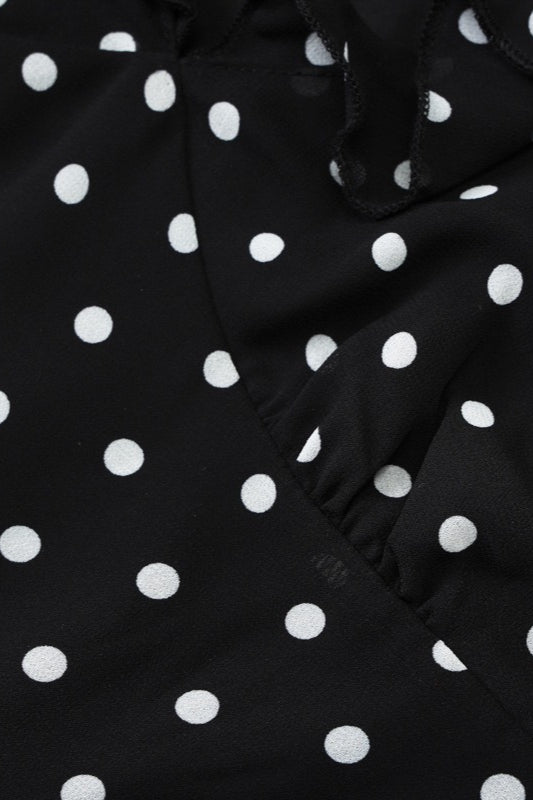 Polka Dot V-Neck Mesh Bodycon Mini Dress in Black - View 3
