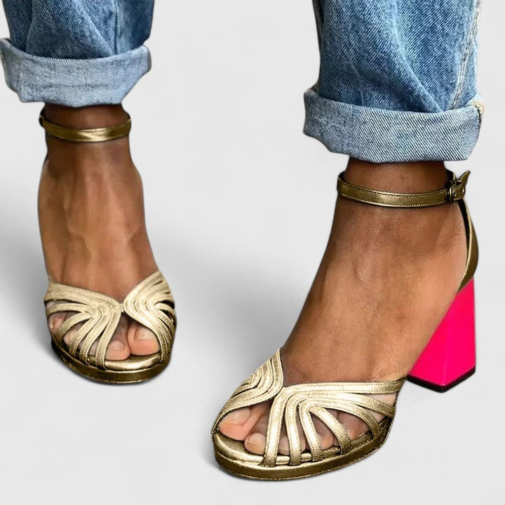 Open Toe Strappy Ankle Strap Block Heel Sandals