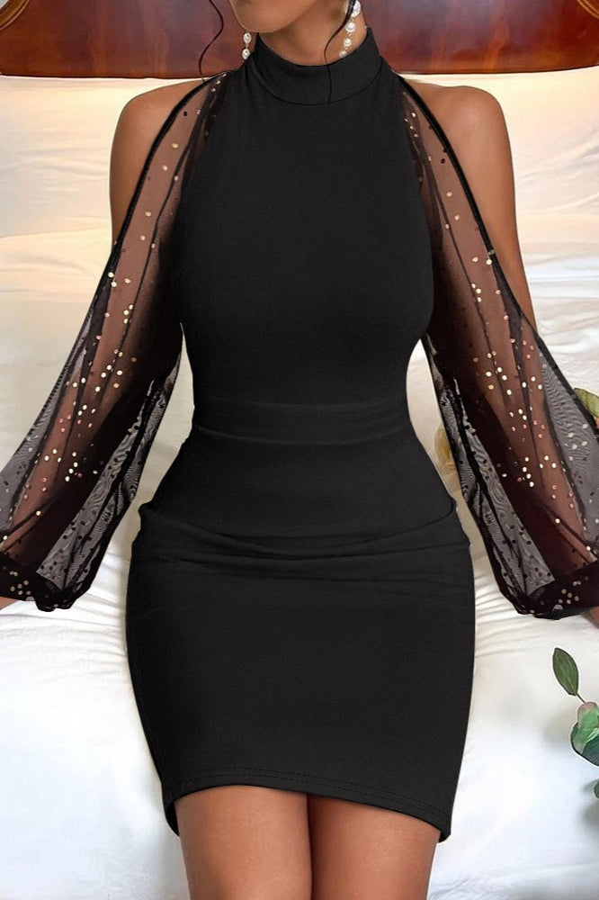 Sequin One Shoulder Long Sleeve Bodycon Mini Dress