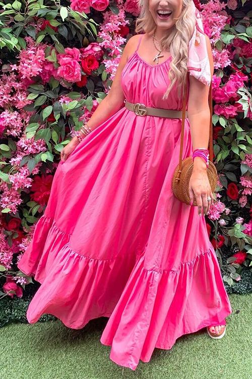 Spaghetti Strap V-Neck Tiered Ruffle Hem Maxi Dress