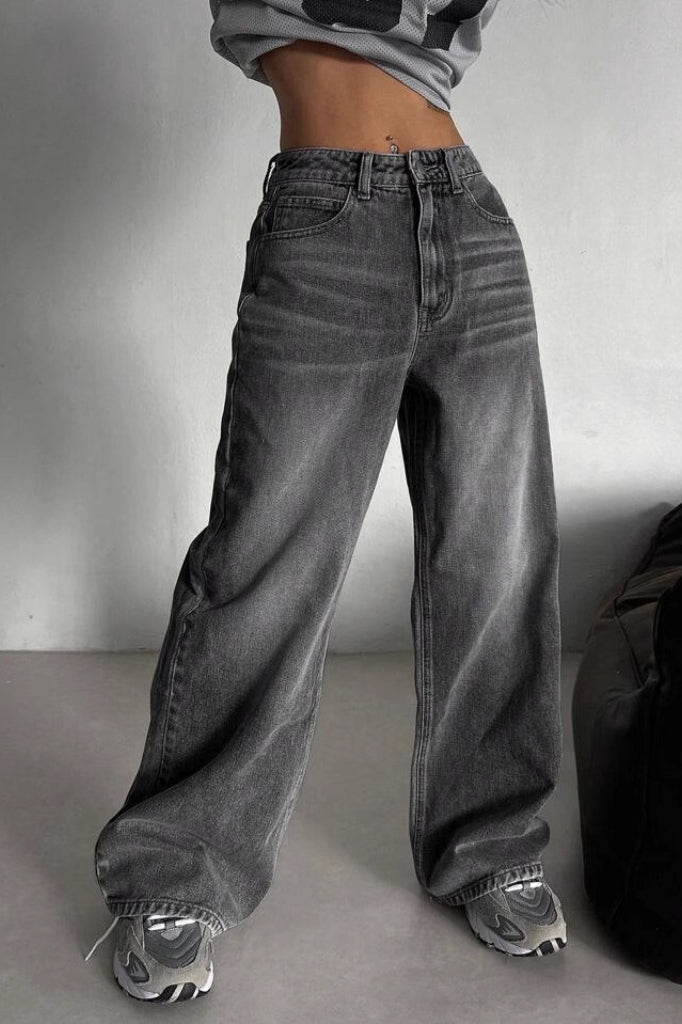 High-Waist Vintage Washed Denim Jeans