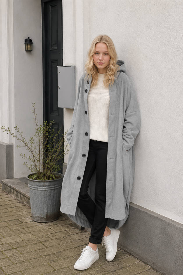 Oversized Hooded Button Front Longline Coat
