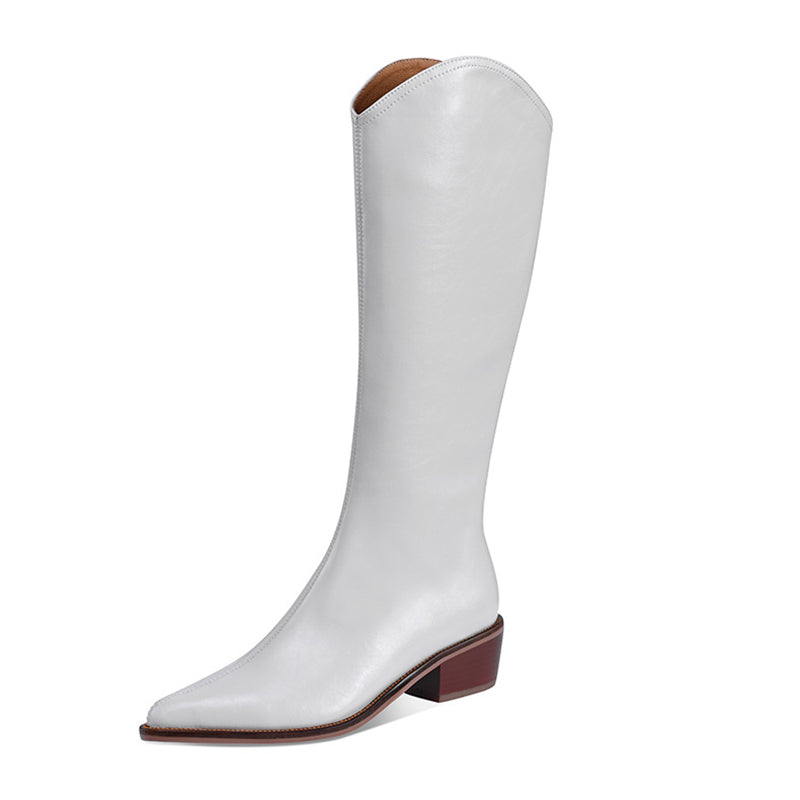 Cowboy Boots Women Handmade Genuine Leather Black/Beige/Brown/Coffee- Knee High Boots Side Zipper