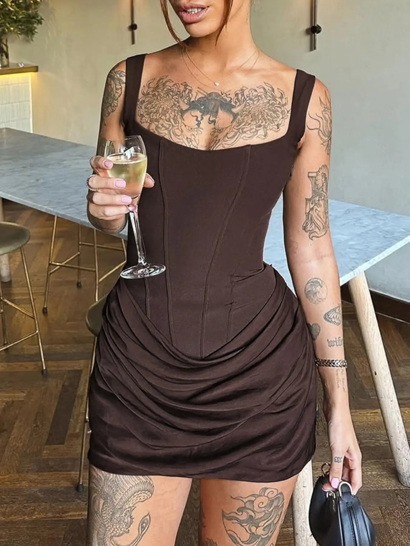 Ruched Square Neck Sleeveless Bodycon Mini Dress 8