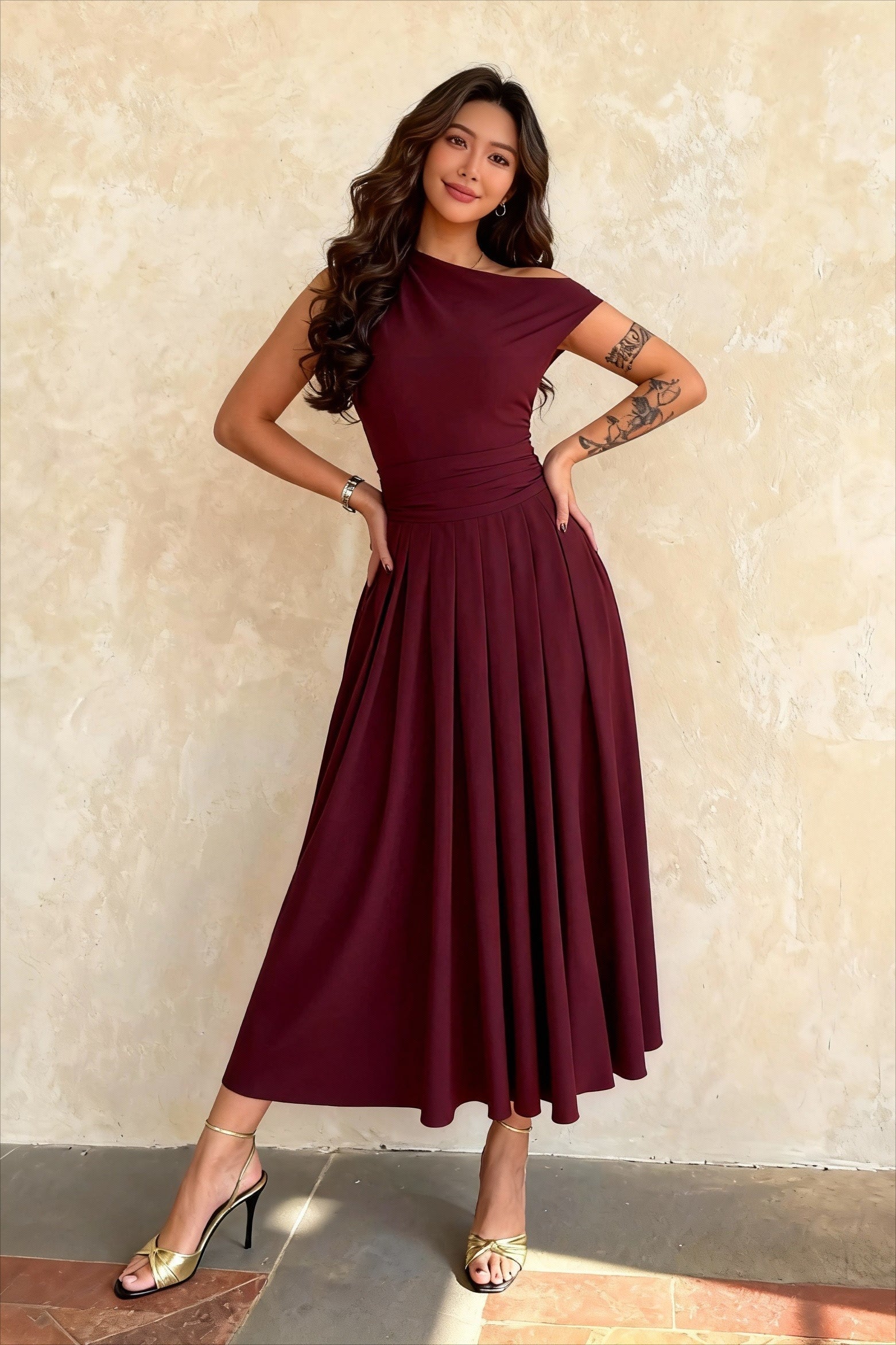 Light and Refined TwoTone Pleated Maxi Dress