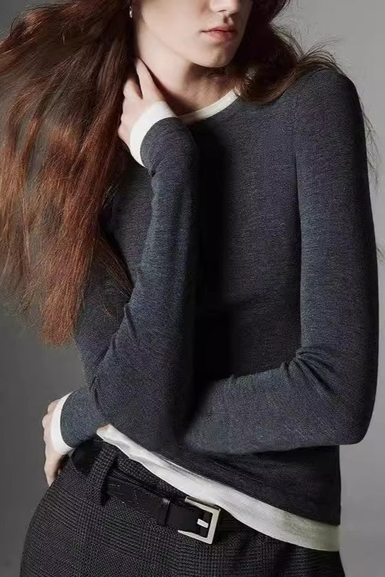 TwoinOne Contrast Trim Knit Top