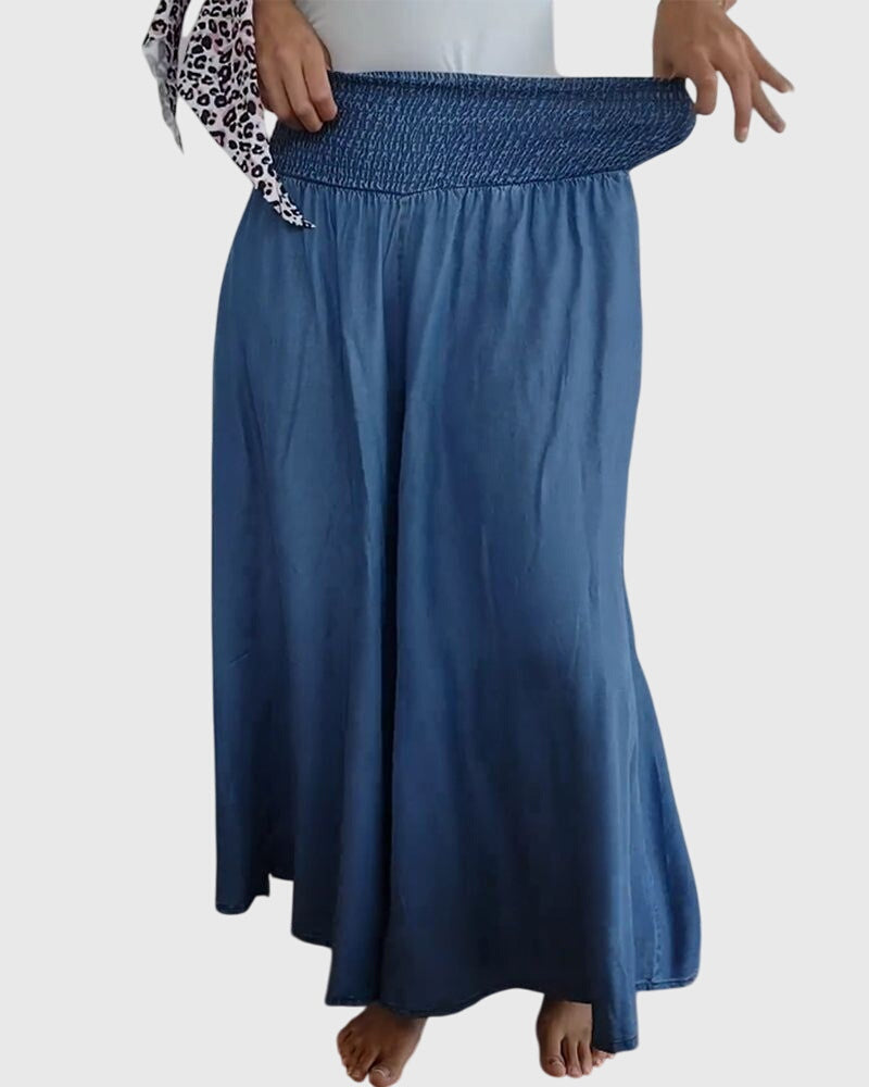 Smocked High Waist Wide Leg Palazzo Pants