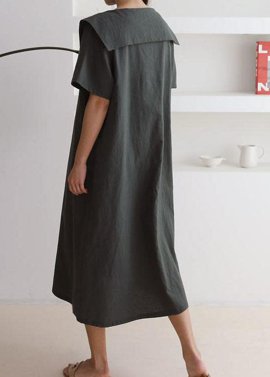 Oversized Peter Pan Collar Short Sleeve Shift Midi Dress