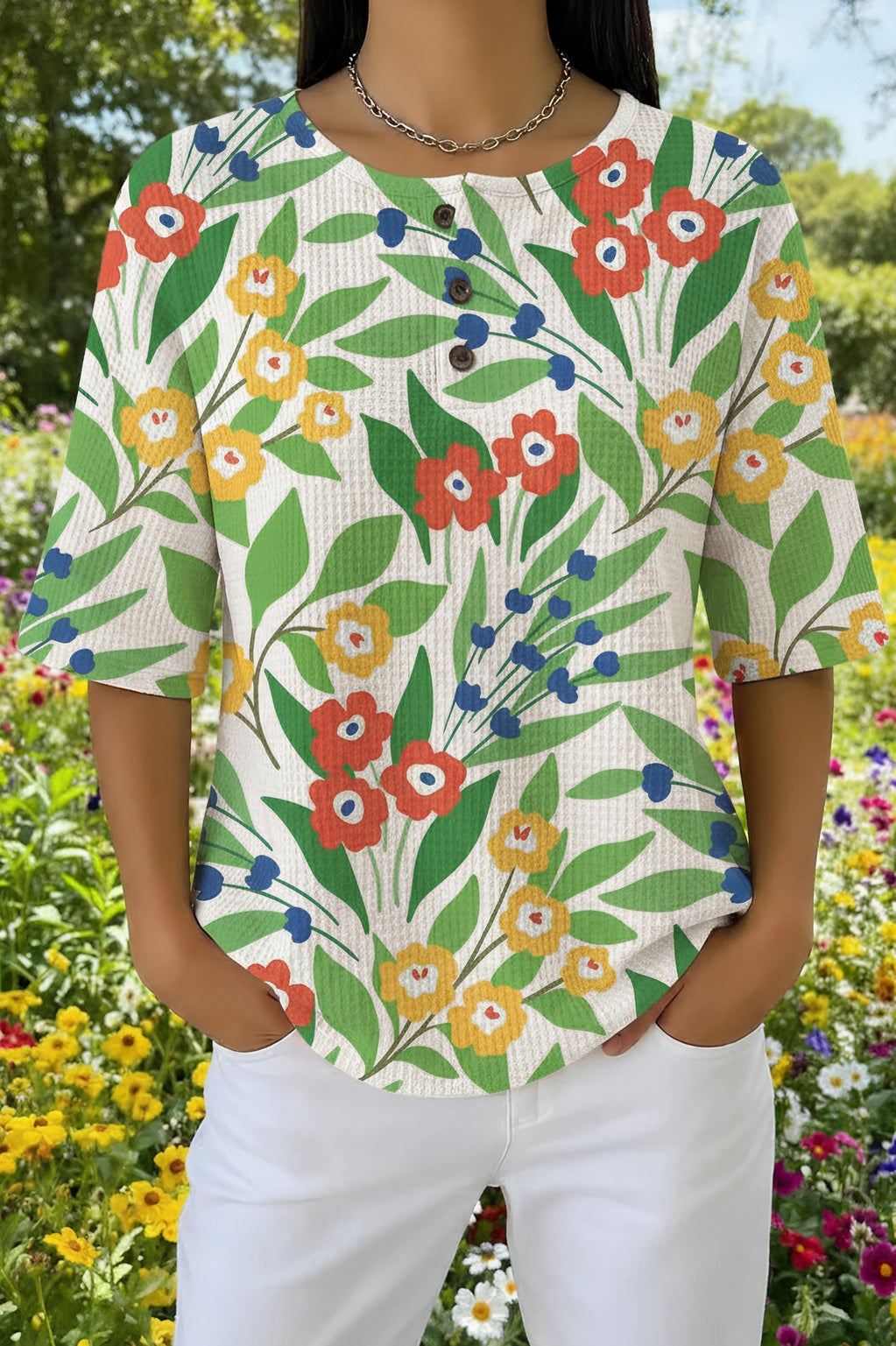 Womens Cream Green Leafy Print Casual Shirt