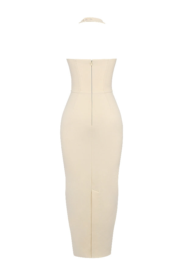 Halter Neck Square Bust Hook Front Bodycon Maxi Dress 11