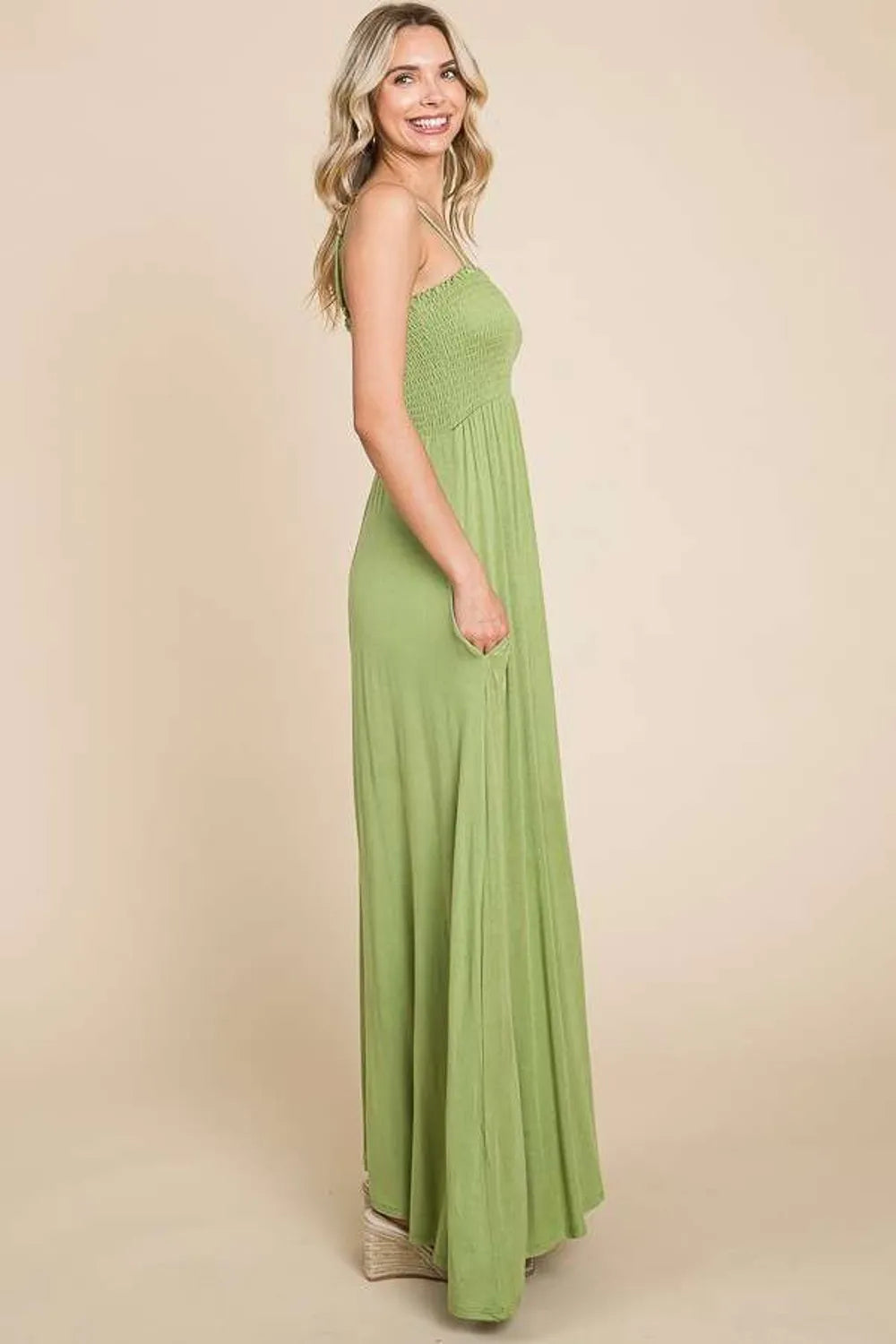 Smocked Bodice Cami Maxi Dress with Pockets 3