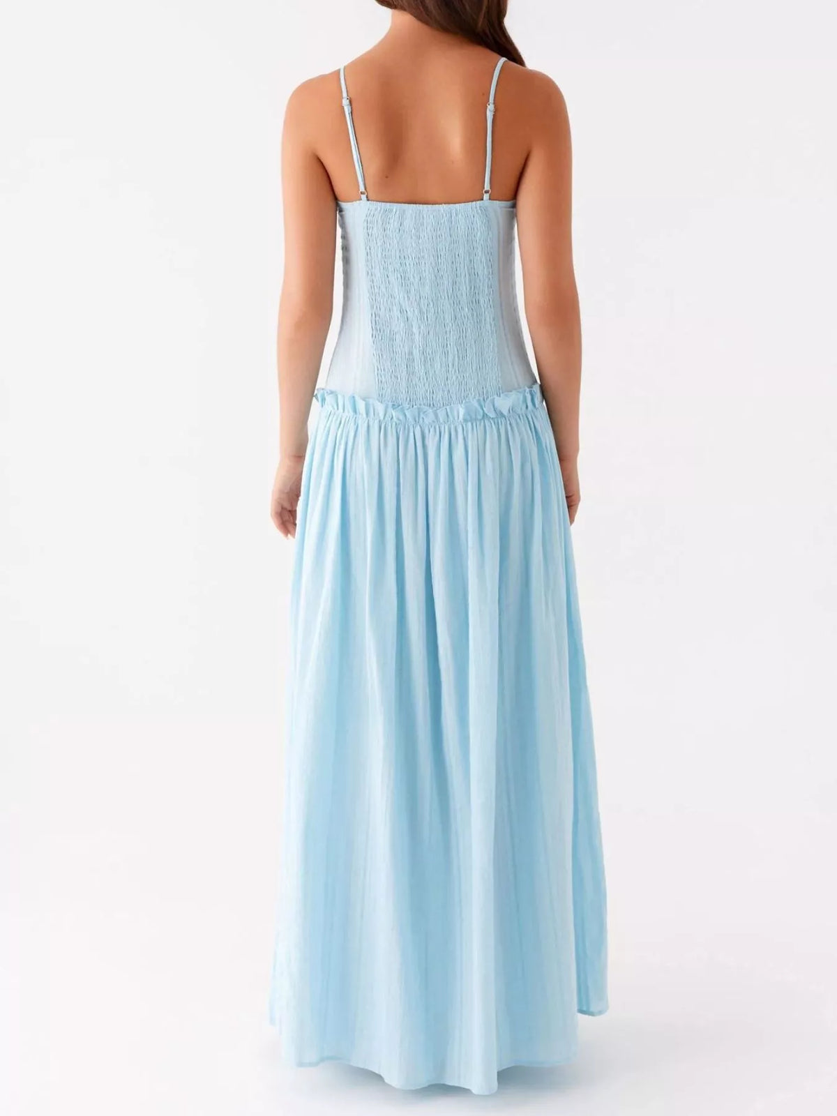 Ruched Bust Drop Waist Ruffle Trim Cami Maxi Dress 4