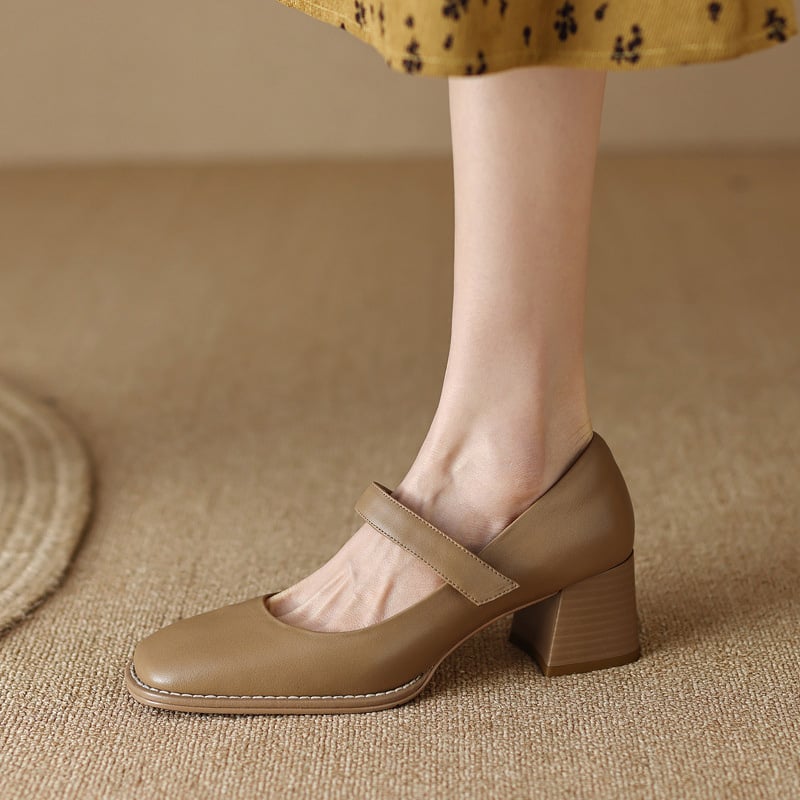 Nakesha Square Toe Block Heels Mary Jane Shoes