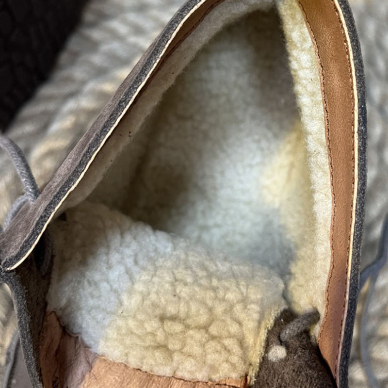 Genuine Leather Soft Flat Boots For Women Round Toe Lace Up Mori Girl Style Wide Fit Grey/Coffee