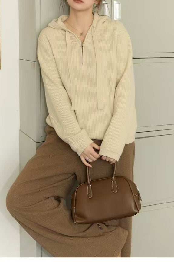 Drawstring Hooded Knit Sweater