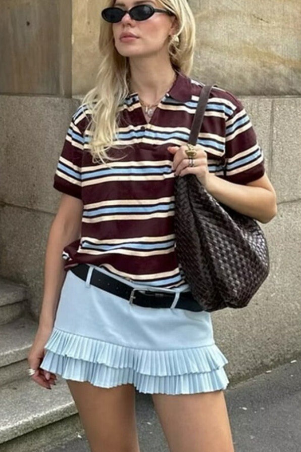 Low-Rise Pleated Denim Mini Skort