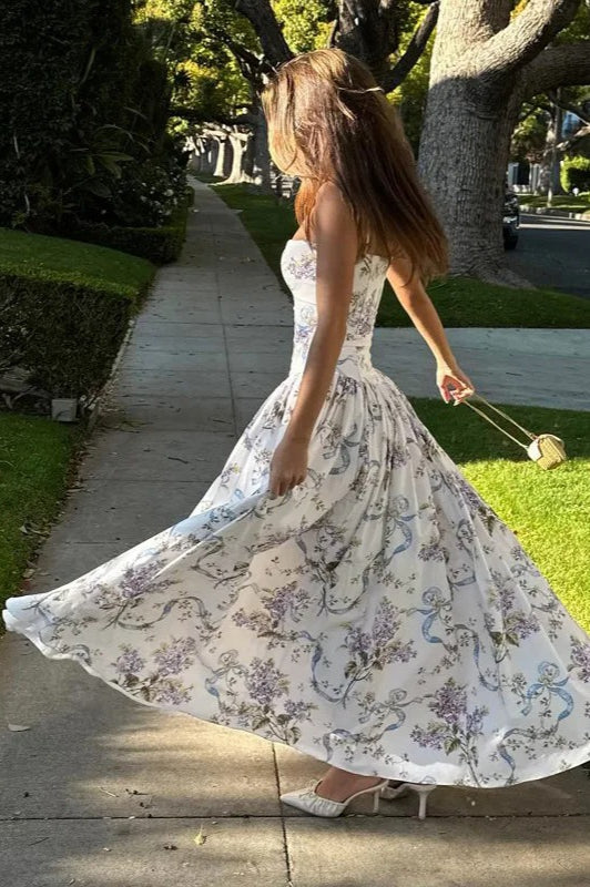 Print Edition Pleated Spaghetti Maxi Dress